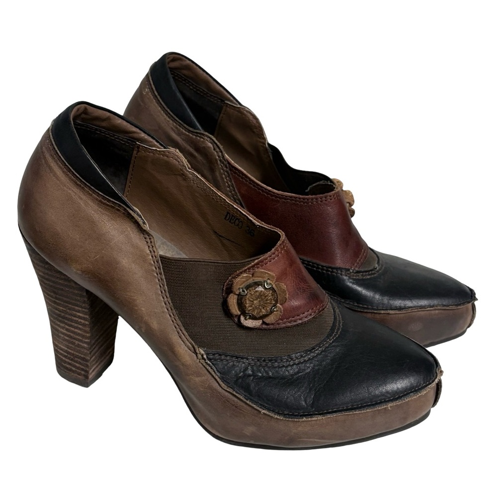 Spring Step L'Artiste Heels Women's Deco Leather Gray/Beige Platform Shoes 36